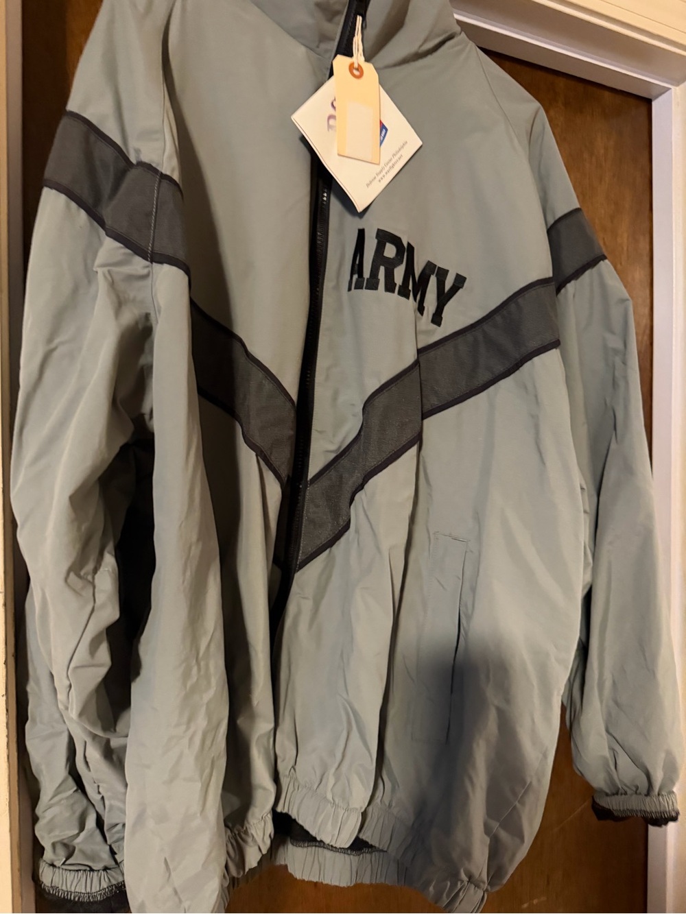Army Light Gray Windbreaker Jacket with Black Chevron Accents